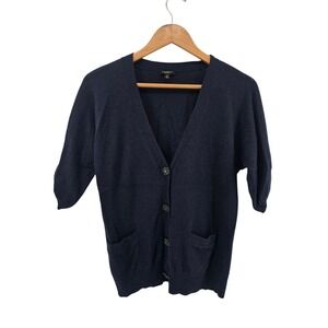 Talbots Navy Blue Short Sleeve Cardigan S Button Up Knit Preppy Classic Office